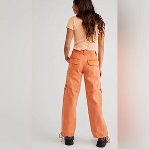 Free People Come And Get It Utility Pants Cargo Orange Cotton XL